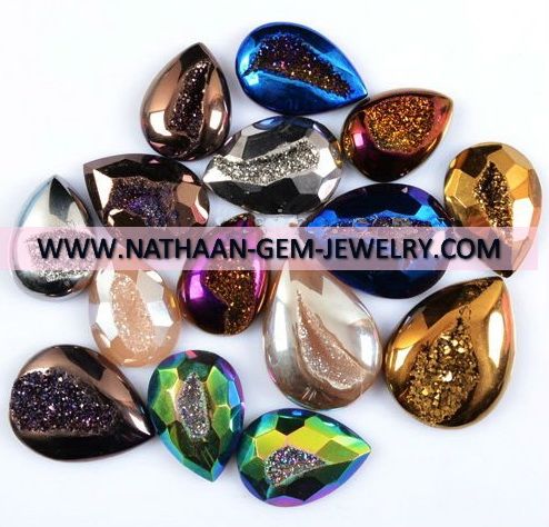 Titanium Coated Flat Druzy and Window Drusy Stones For Jewelry, Manufacturers & Exporters of Titanium Coated Flat Druzy and Window Drusy Stones For Jewelry
