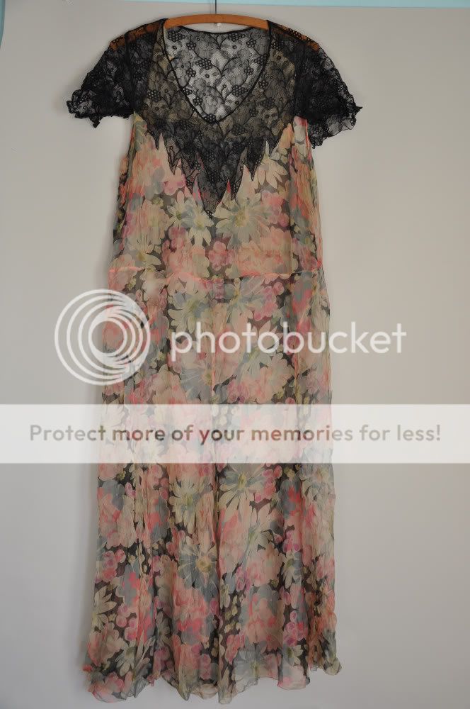   1920s 30s antique art deco silk chiffon floral flapper dress  