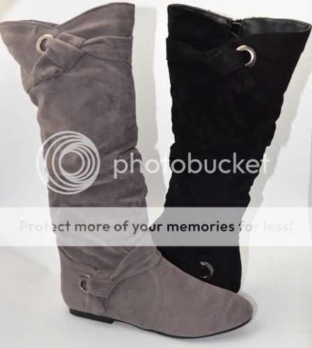 Womens Flat Boots Imitation Suede Casual Boots Knee High in Black or 