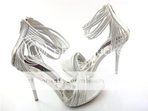 Silver Strappy Platform Stiletto Heels Strappy Design  