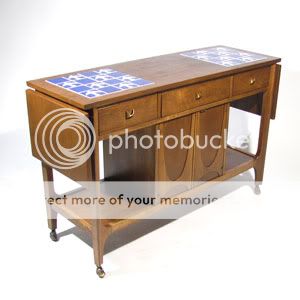    Century Broyhill Brasilia Sideboard Tile Top Server Bar Cart  