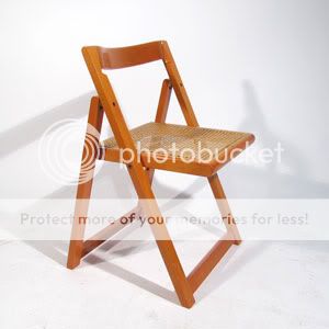 Pair Mid Century Tangerine Laquered Italian Cane Folding Chairs Aldo 