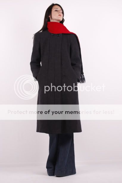 Vtg 70ss AVANT GARDE Dark Gray WOOL red SHAWL princess Jacket COAT S M 